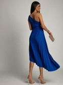 Elegant pleated dress with a cornflower blue flower AZRHP6987